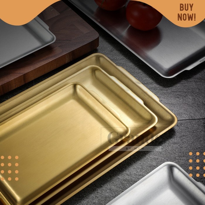Segipanjang Plate 21x14cm Korea Stainless Gold Piring Nampan emasTEBAL