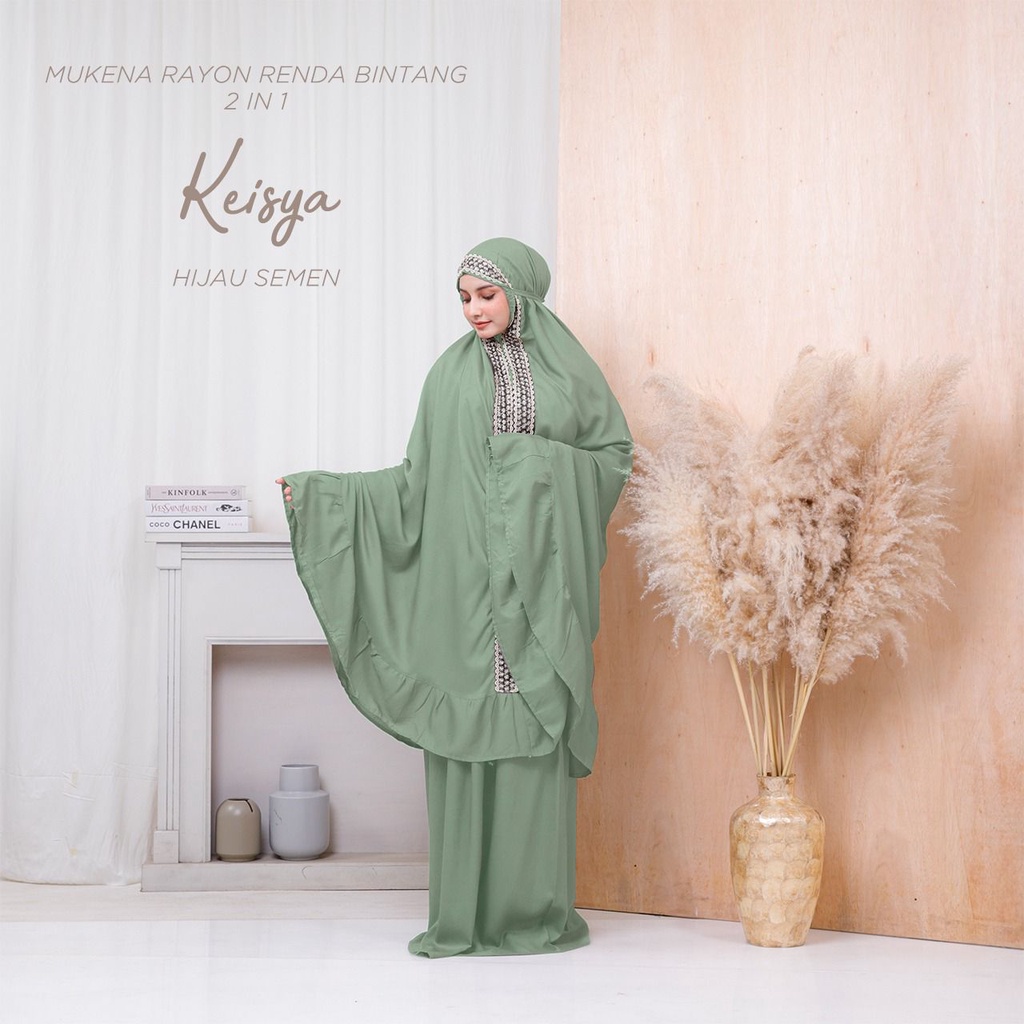 MUKENA BALI TASIK - MUKENA DEWASA JUMBO RAYON RENDA BINTANG 2 IN 1 KEISYA