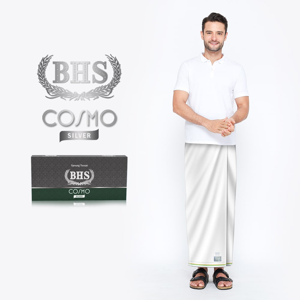 Sarung Tenun Premium Merek BHS Series Cosmo Istanbul Warna Putih (CPP) Polos Motif Silver