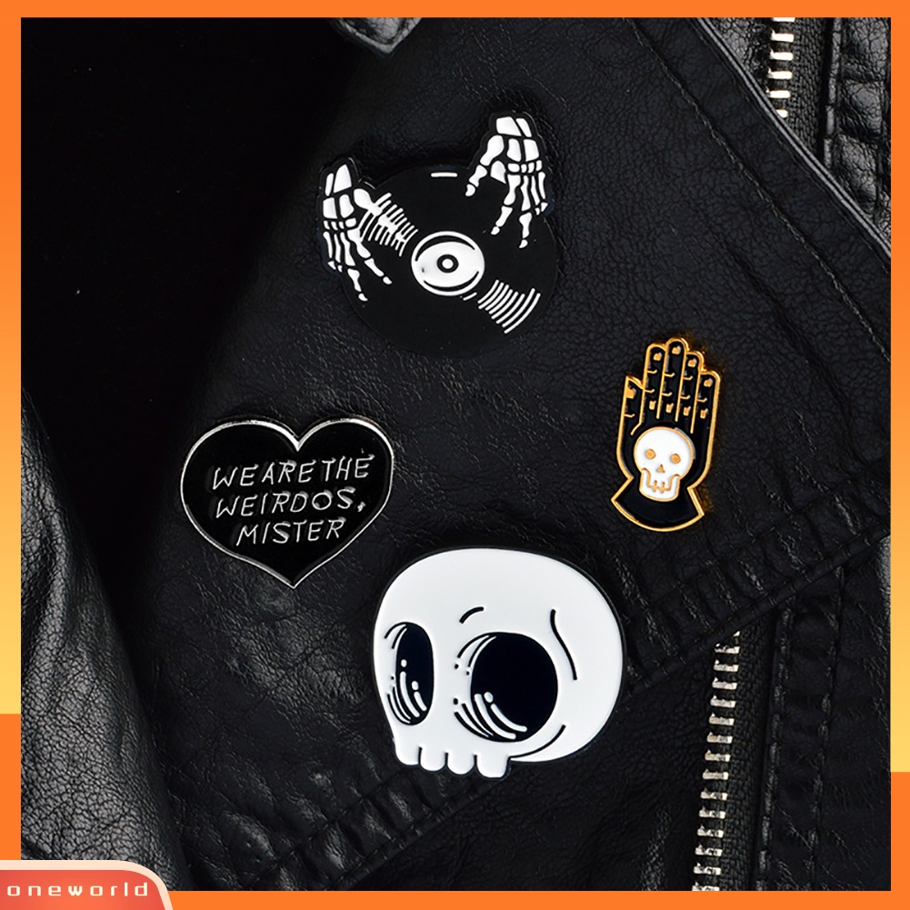 {oneworld} Fashion Tengkorak Kepala Disc Tangan Hati Halloween Bros Pin Denim Kulit Dekorasi