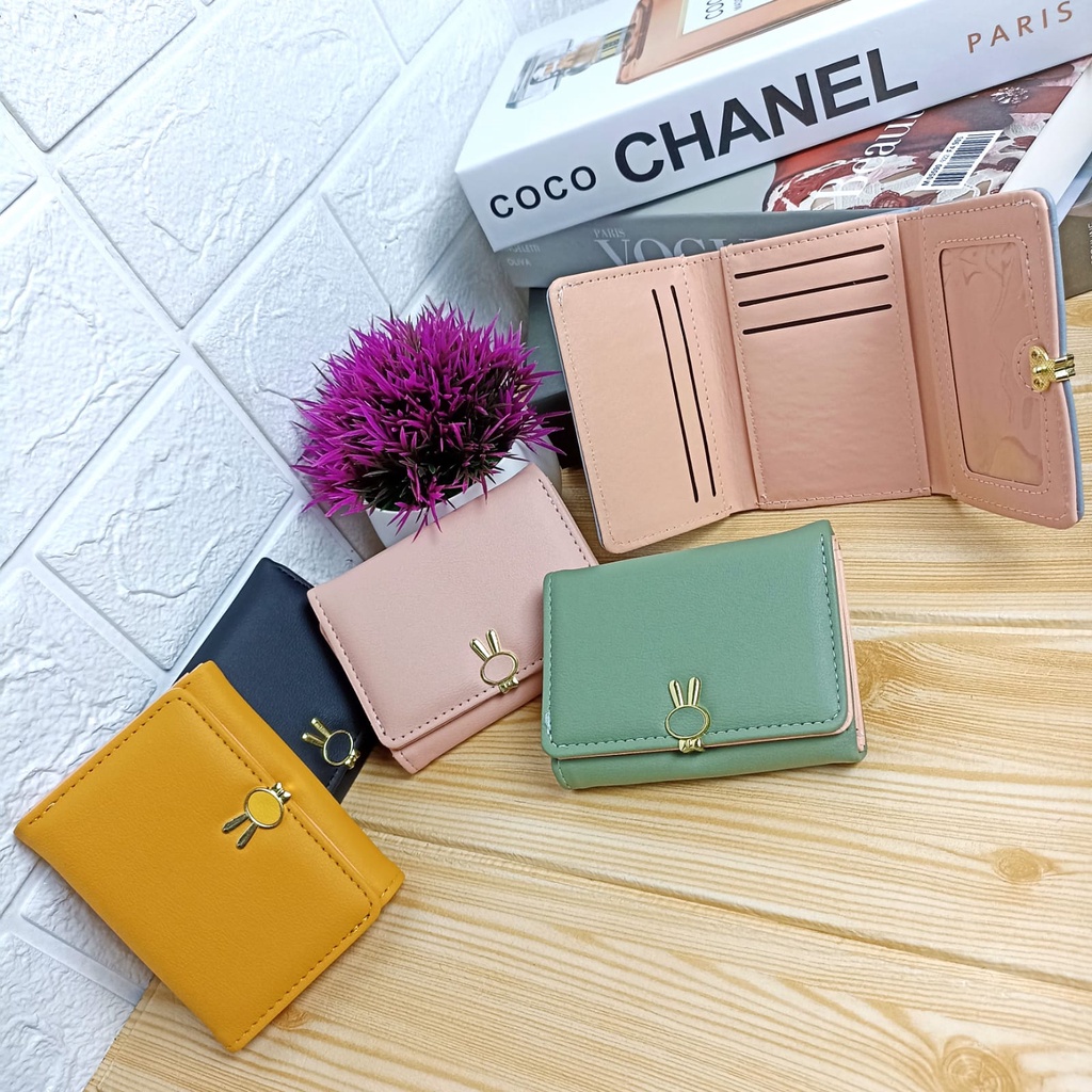 Dompet Lipat Wanita Motif Garis Bunga Fashion Style Korea Dompet Cewek Mini Women Wallet PU Satu7an D77