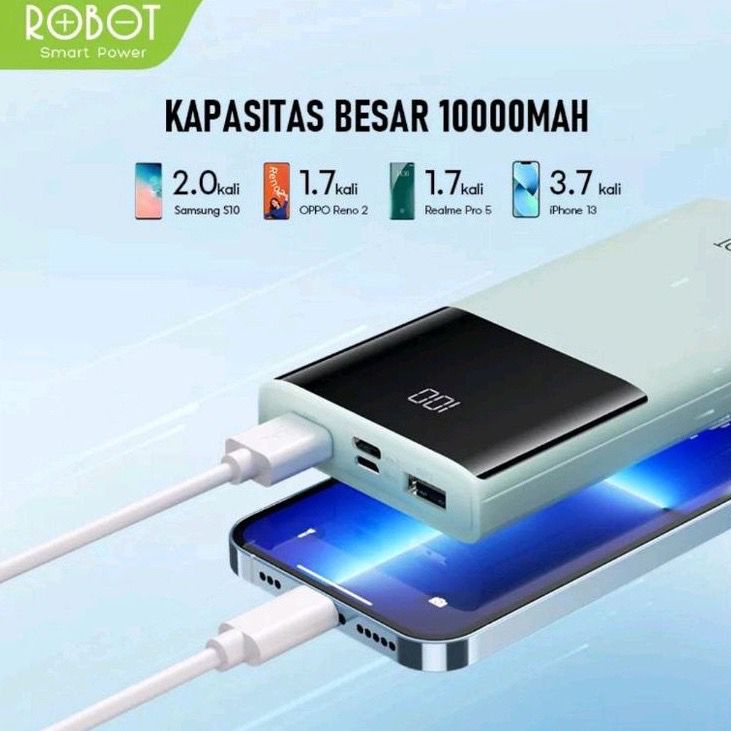 ROBOT POWERBANK RT 190S 10000mAh LED Display Dual Input Type-C &amp; Micro Fast Charging