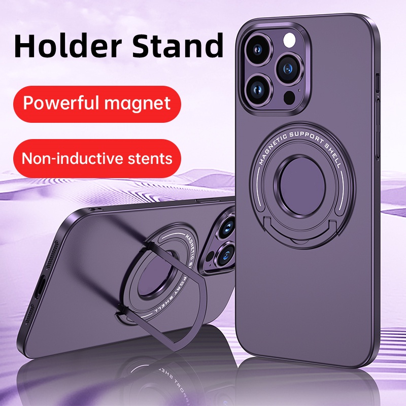 IPHONE Casing Magnetik Mewah Untuk Iphone14 13 Pro Max 14Plus Dengan Phone Holder Hide Stand Hard Cover Untuk Cas Charger Wireless