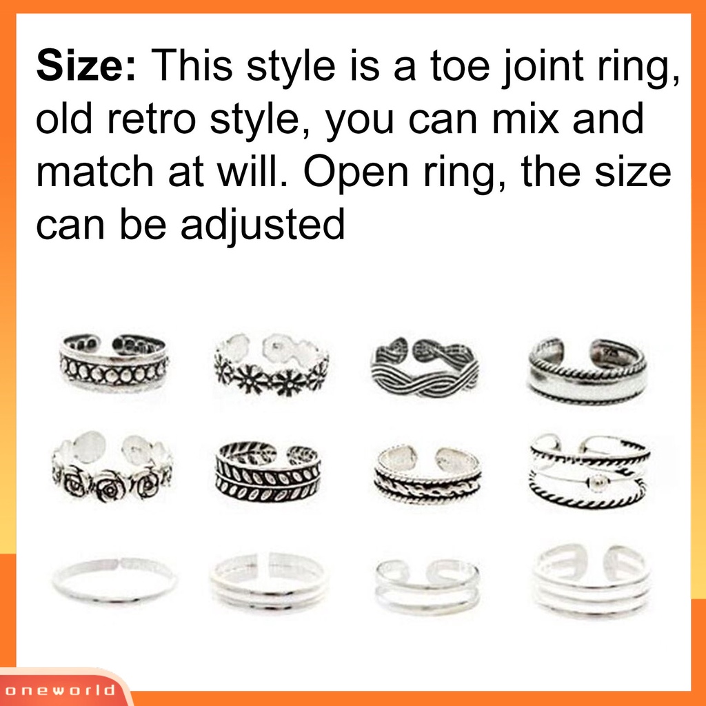 {oneworld} 12pcs/pack Cincin Jari Kaki Desain Terbuka Adjustable Unisex Joint Ring Aksesori Modis Untuk Pesta