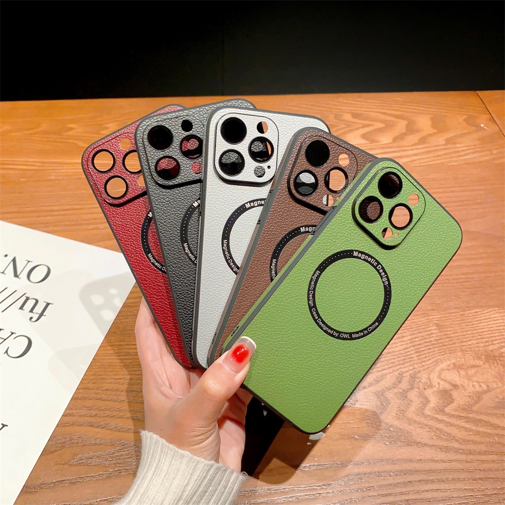 Luxury leather magnetic Case iPhone 14 Pro Max Plus Case iPhone 13 12 Pro Max Kamera Canggih Perlindungan Lensa Shock Protection Case Tertutup Penuh