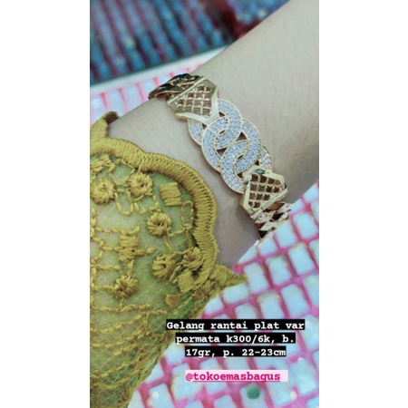 Gelang rantai emas asli variasi plat permata k300/6k