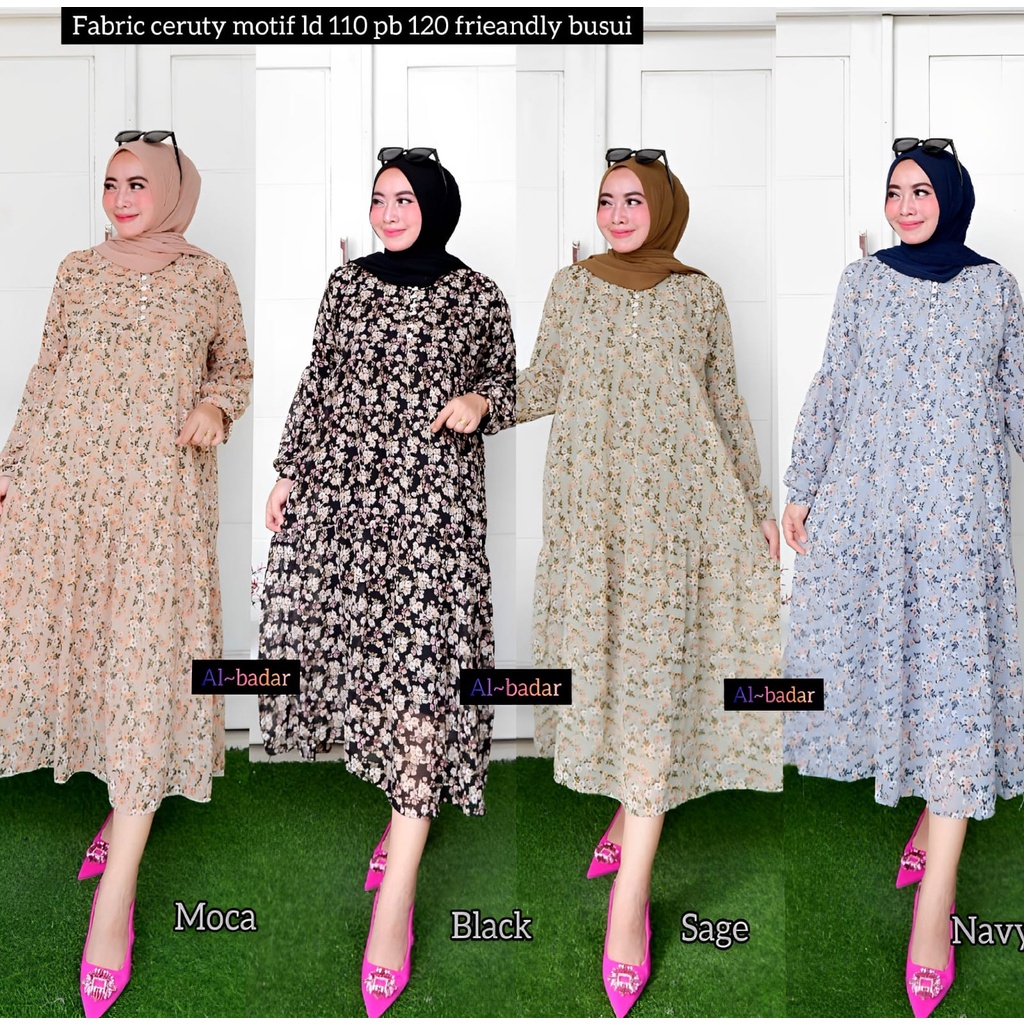 [ BISA COD ] MIDI DRESS CERUTY BABYDOLL MOTIF MIX KANCING MUTIARA FRIEANDLY BUSUI,TUNIK CERUTY BABYDOLL MOTIF MODEL TERBARU,MIDICERUTY TERLARIS,