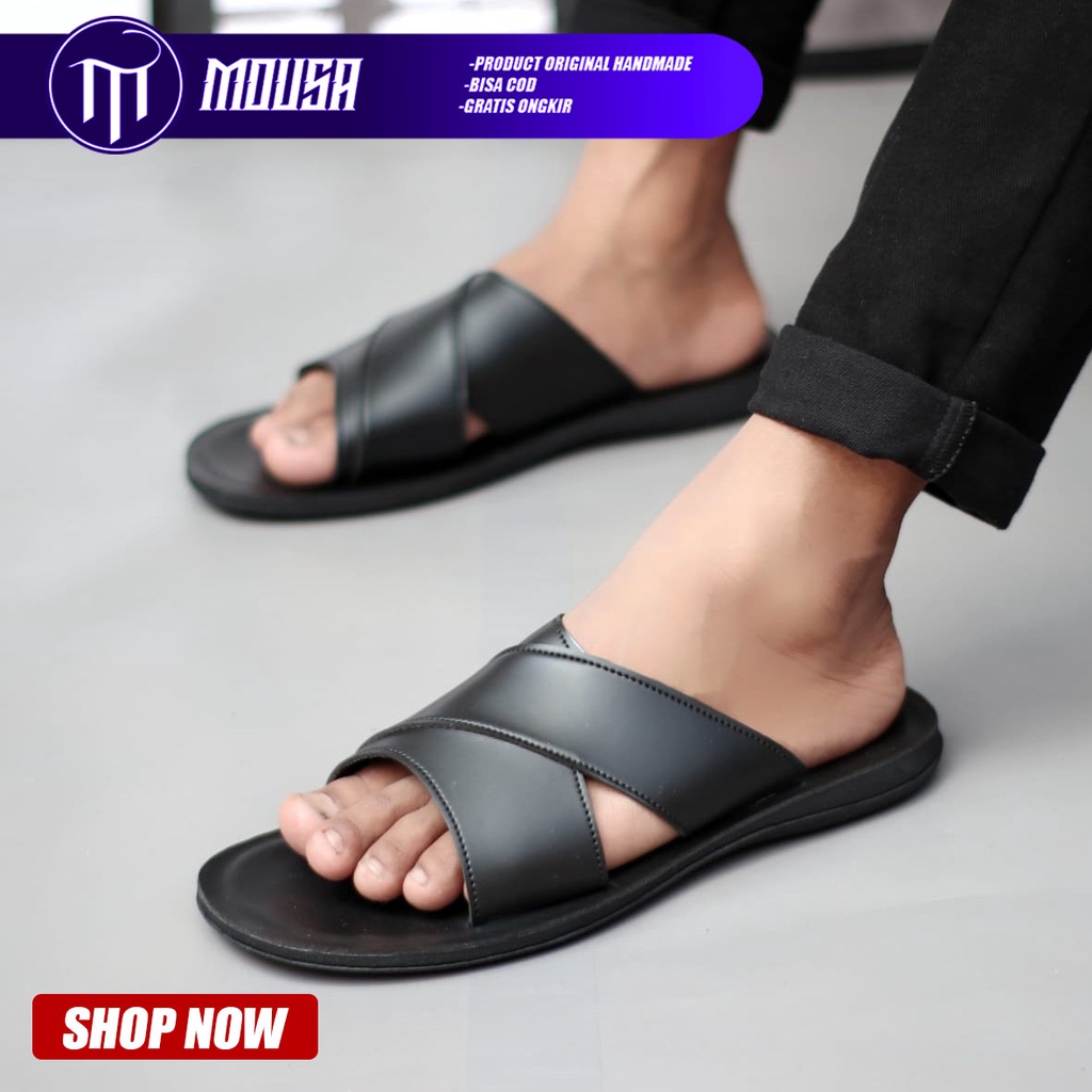 Sandal Slide Slip On Pria Kulit Syntetic Mousa Mag