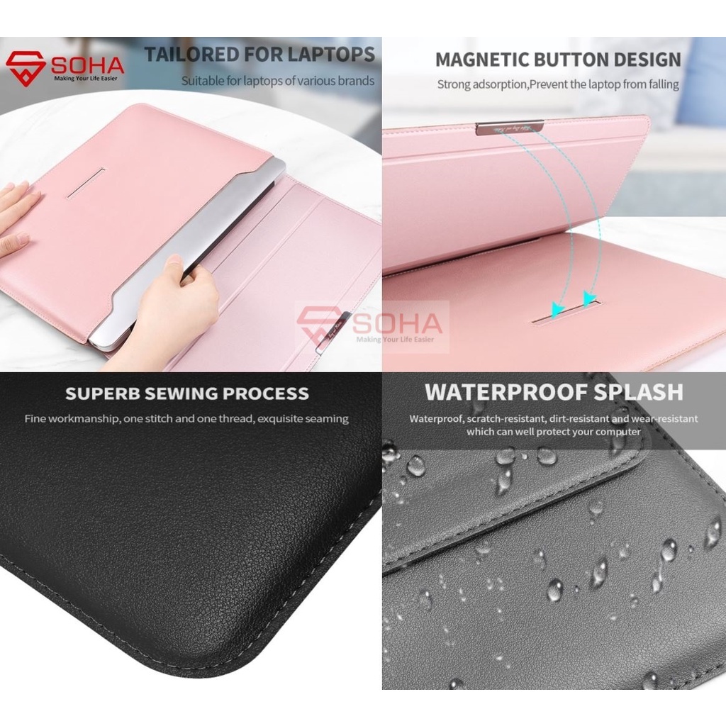 LC-01 Case Stand Sleeve PREMIUM PU LEATHER Kulit MACBOOK Air Sarung LAPTOP Skin Pro