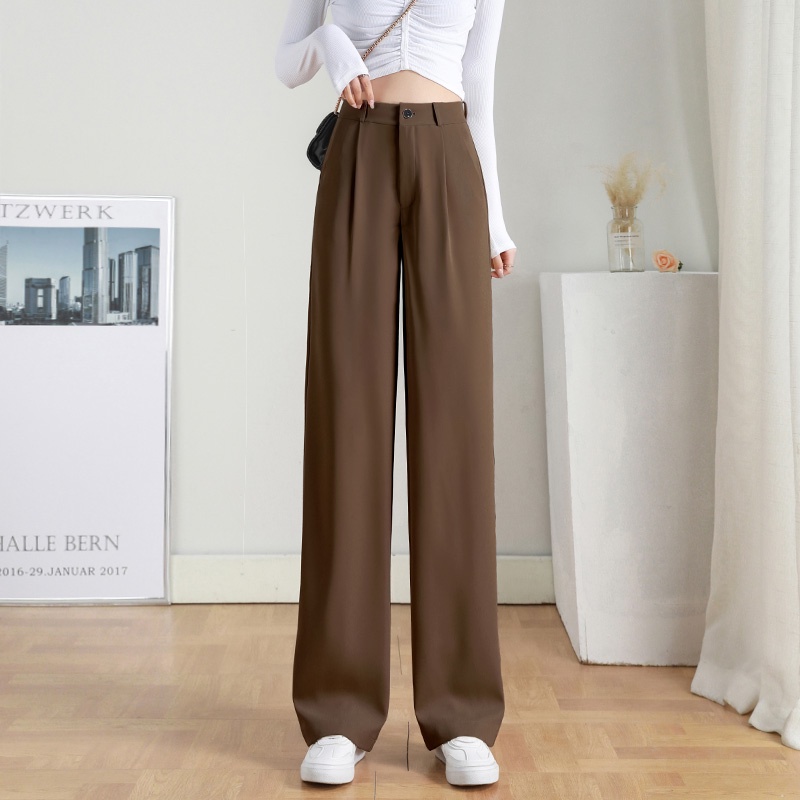 Hitam/Putih/Coklat Highwaist Straight Loose  Kasual Celana Setelan Wanita Korean