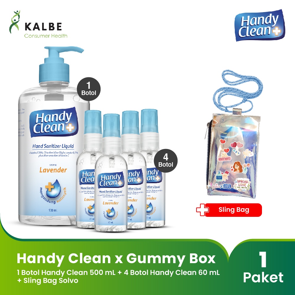 Handy Clean X Sovlo Hand Sanitizer @60 ml + Botol @500ml