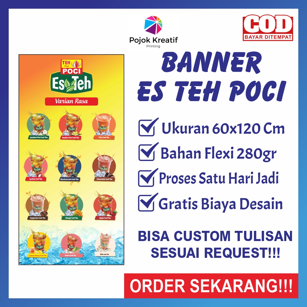 Banner Baner Bener Benner Spanduk Sepanduk Backdrop Plang Promosi Usaha Minuman Es Teh Poci Franchis