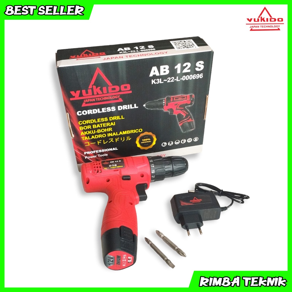 Mesin bor cordless 12v Yukido AB12S Bor batrai 12v set free mata bor dan koper mesin bor tanpa kabel