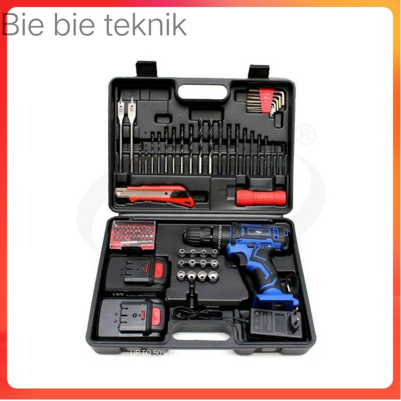 mesin bor cas set H&L 912 2batterai /bor baterai setH&L 18v/bor cordless set H&L (bisa buat beton ) 