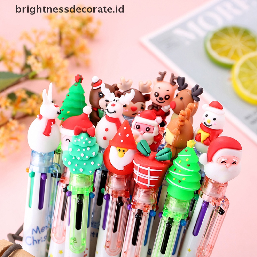 [Birth] 6warna Pena Ballpoint Natal Lucu Kartun Ball Pen Kantor Sekolah Wrig Perlengkapan Novelty Pen Hadiah Alat Tulis [ID]