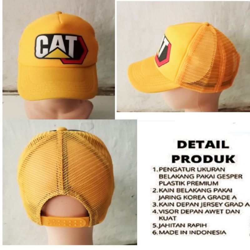 Topi trucker logo Cat Caterpillar/Topi trucker jaring/topi alat berat