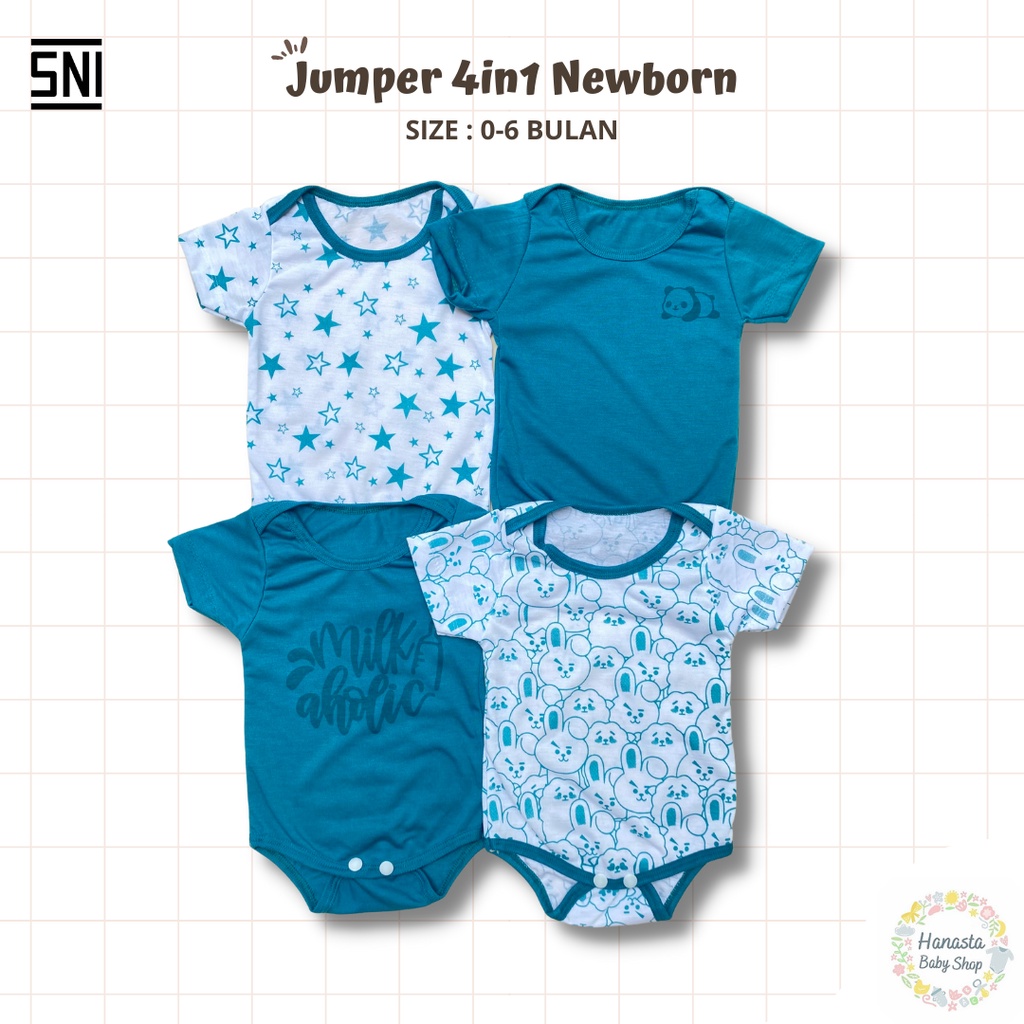 Jumper Bayi 4in1 Lengan Pendek Jumpsuit Newborn 0-6 Bulan