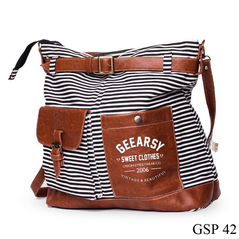 Tas Wanita Cantik Keren Canvas Coklat – GSP 41