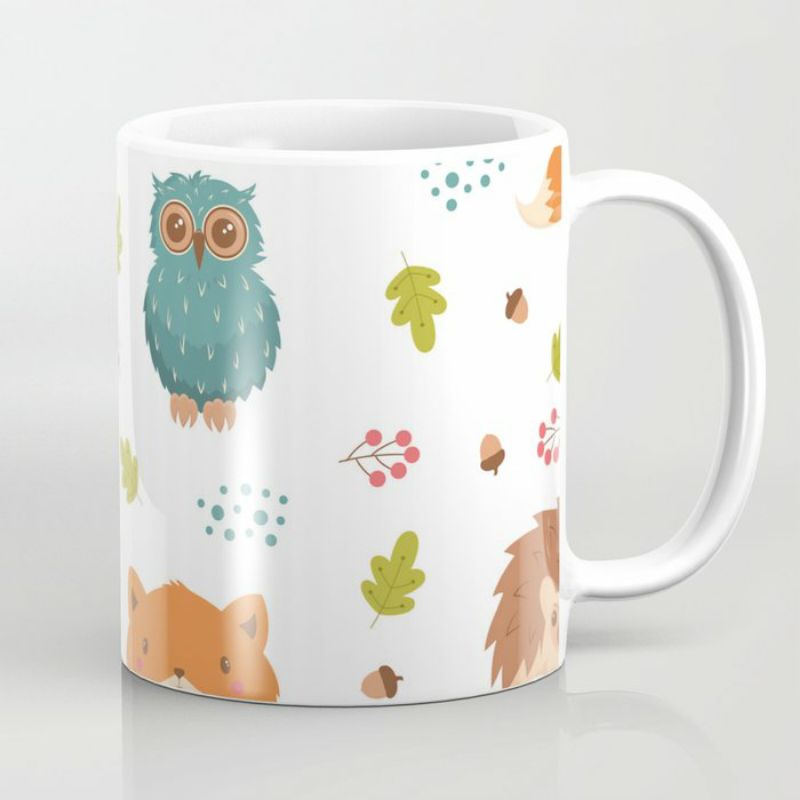 Gelas Mug Forest Animals Cartoon Pattern