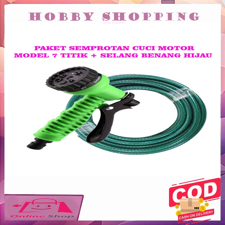 Paket Promo Set Semprotan Cuci Motor Mobil - Selang Air Serat Benang Hijau Semprotan Air Kuningan Daya Semprot Kuat