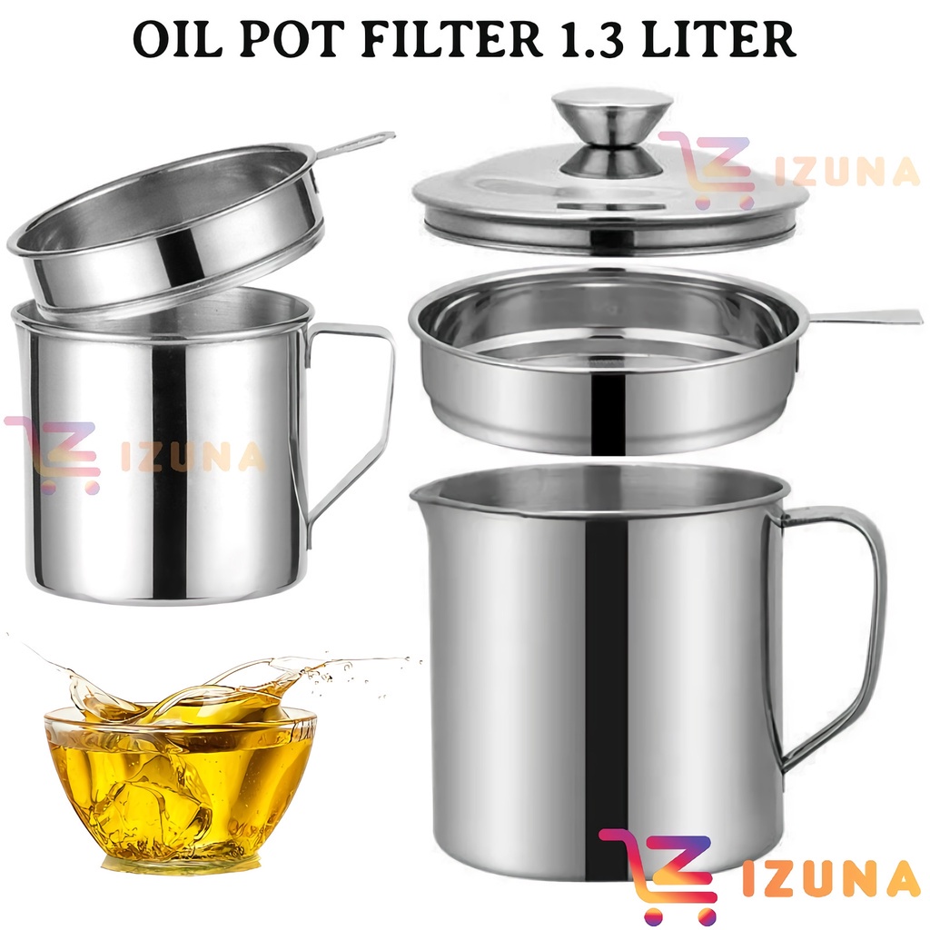 [IZUNA] Oil Pot Filter 1.3 Liter / Gelas Saringan Minyak Stainless Steel / Oil Pot Wadah Saringan Minyak