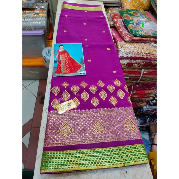 Saree Sari Siffon Chiffon Renda Bordir Original Radha Bahan Kain India Bollywood