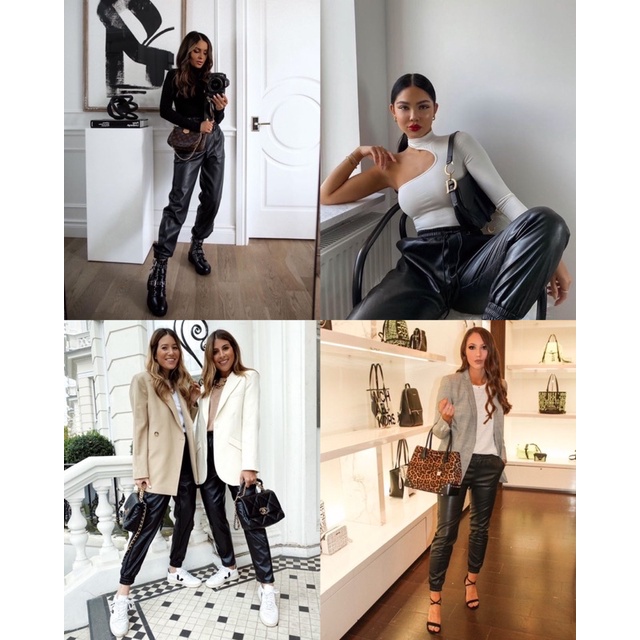 Faux Leather Jogger Trousers by Bershka / Celana Wanita Bahan Leather / Packing Ramah Lingkungan - C