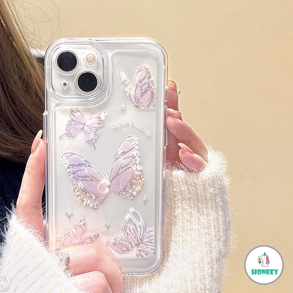 IPHONE Dreamy Butterfly Casing Ponsel Akrilik Kompatibel Untuk Iphone14 13 12 11 Pro Max X XR 8 7 Plus Ultra Hybrid Tahan Keringat Lembut TPU Penutup Belakang