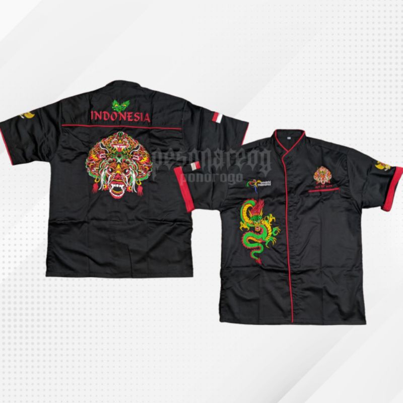 Baju Hem Pria Lengan Pendek Bordir Jaranan Thek Barongan Devil Terbaru Baju Seni Jaran Kepang