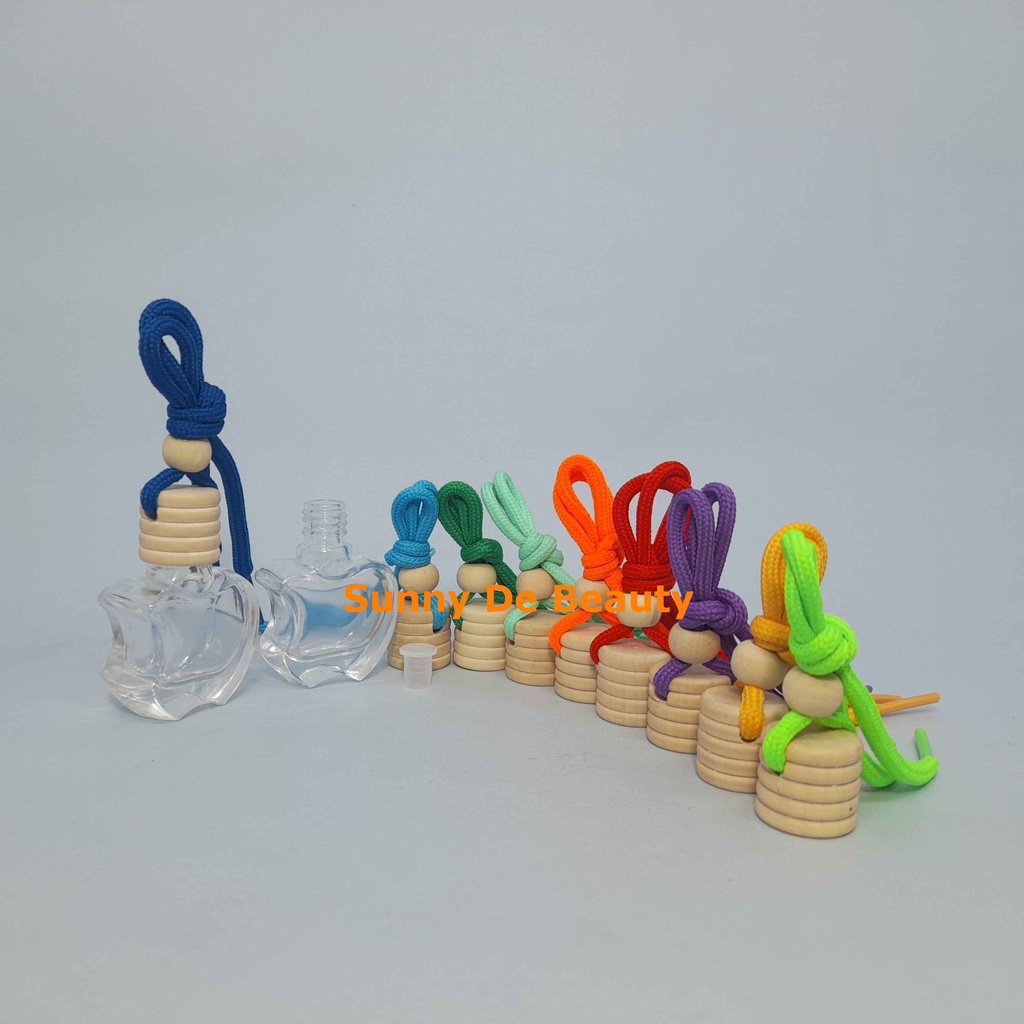 Botol Parfum Gantung 5 Ml Apel Tutup Kayu Bulat / Botol Kaca / Botol Kaca Parfum / Botol Parfum Mobi