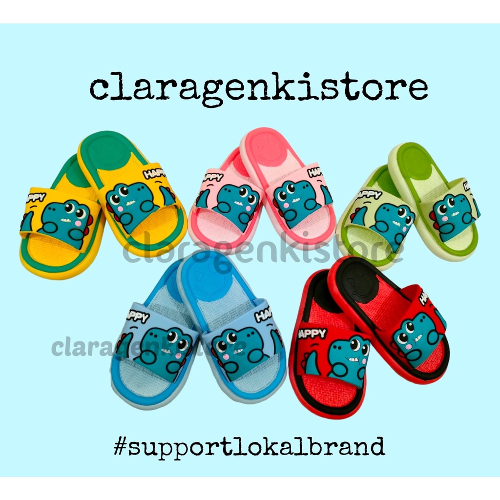 Morego Sandal Anak Lucu Motif Dino Slop Colorful / Sendal Bayi Gunung Karet Anak Laki - laki Karakte