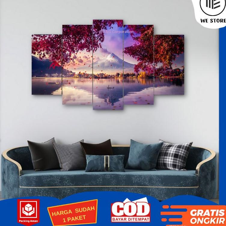 {ABL.27Ja23ᴵ} HIASAN DINDING 1 SET 5 PCS GUNUNG FUJI / PEMANDANGAN DEKORASI RUMAH /  KAMAR / LUKISAN