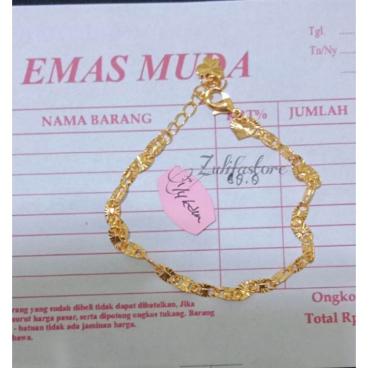 gelang tangan motif biji cabe asli emas mudah (free surat dan dompetnya)
