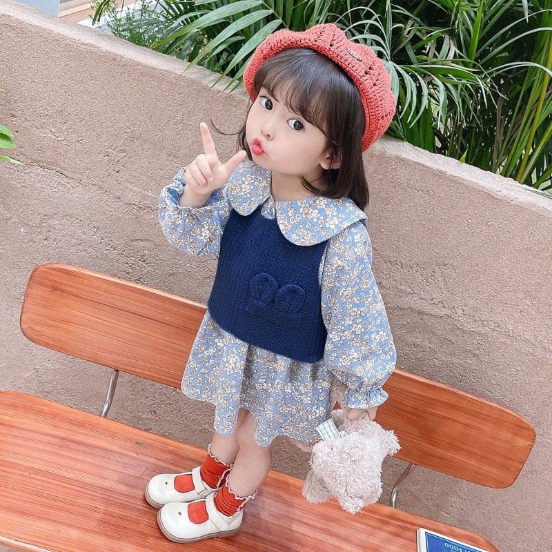 Dress Rompi Anak Perempuan Vest Rajut Lengan Panjang 1-8 Tahun / Long Dress Anak Premium Import