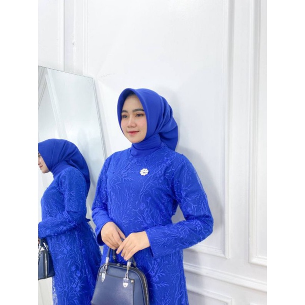 PB Prilly Busana - MELISA DRESS TILE BORDIR MIX CERUTY MALAYSIA  -  DRESS BRUKAT - DRESS PESTA - MUSLIM - MEWAH - SERAGAM