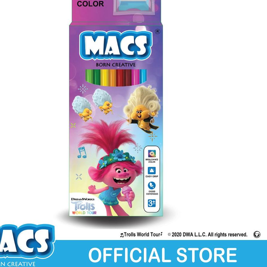 

옷 MACS Pensil Warna film Trolls World Tour the movie 12 color pencils Special