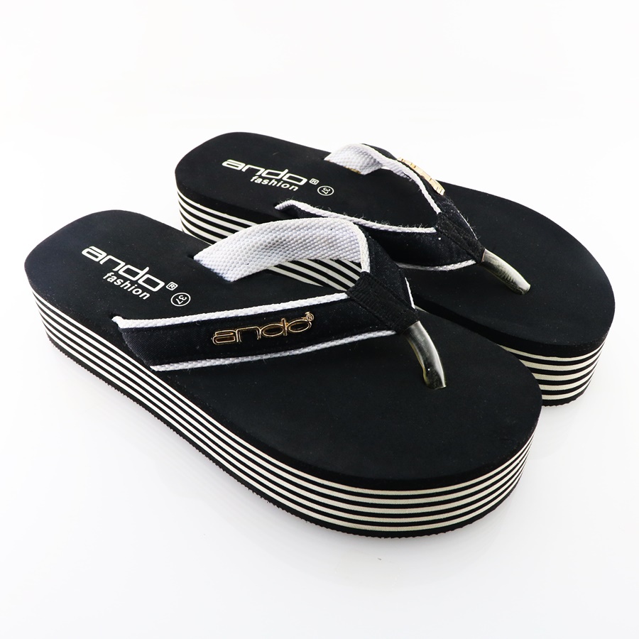 Ando Fixie Hitam/Putih - Sandal Wedges Wanita Ando Surabaya