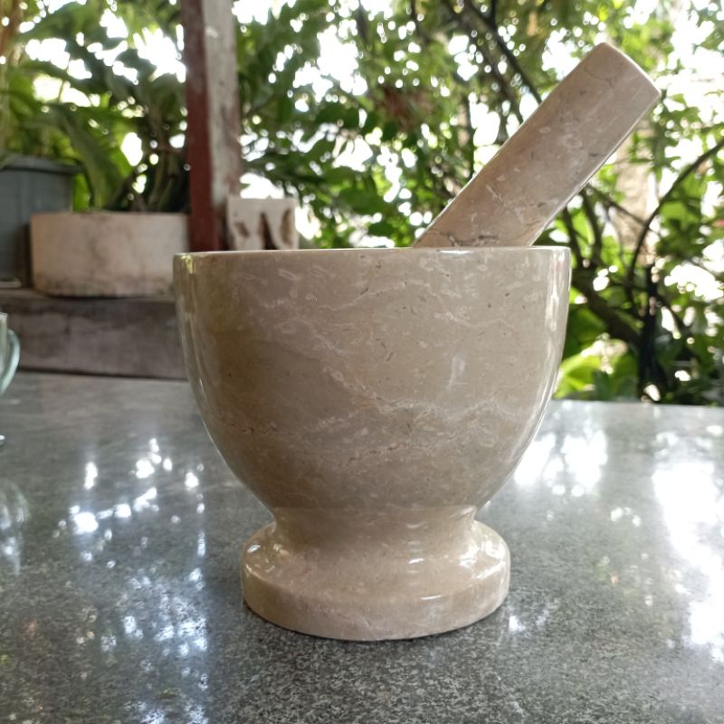LUMPANG MARMER LUMPANG BATU MORTAR PESTLE MARBLE STONE TUMBUKAN OBAT COBEK ULEG ALAT DAPUR