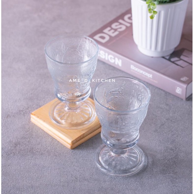 SALE Gelas kaki kaca tebal motif bunga isi 2