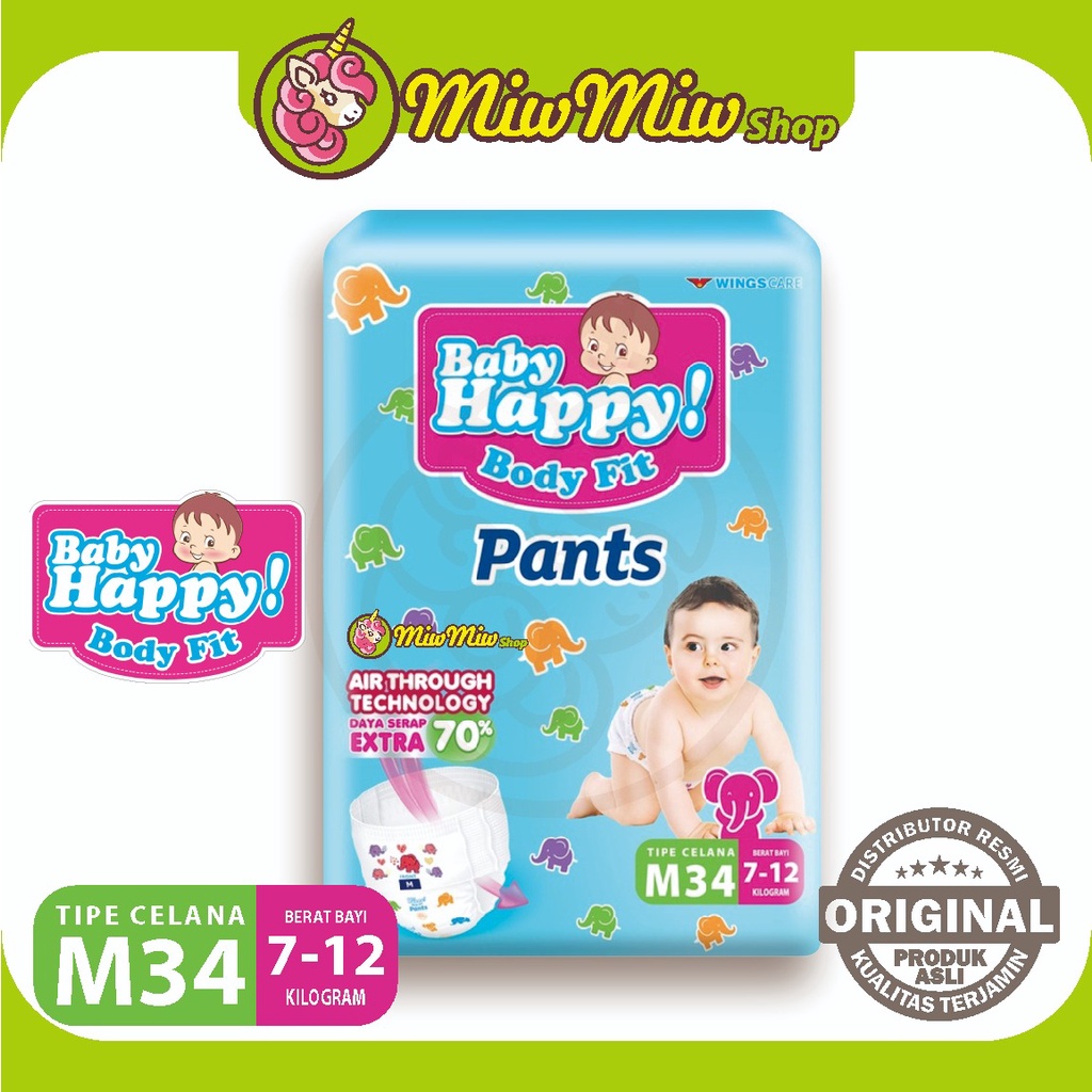BABY HAPPY Pants S M L XL XXL (Diapers Pampers Popok Celana Bayi Body Fit) Original WINGS CARE