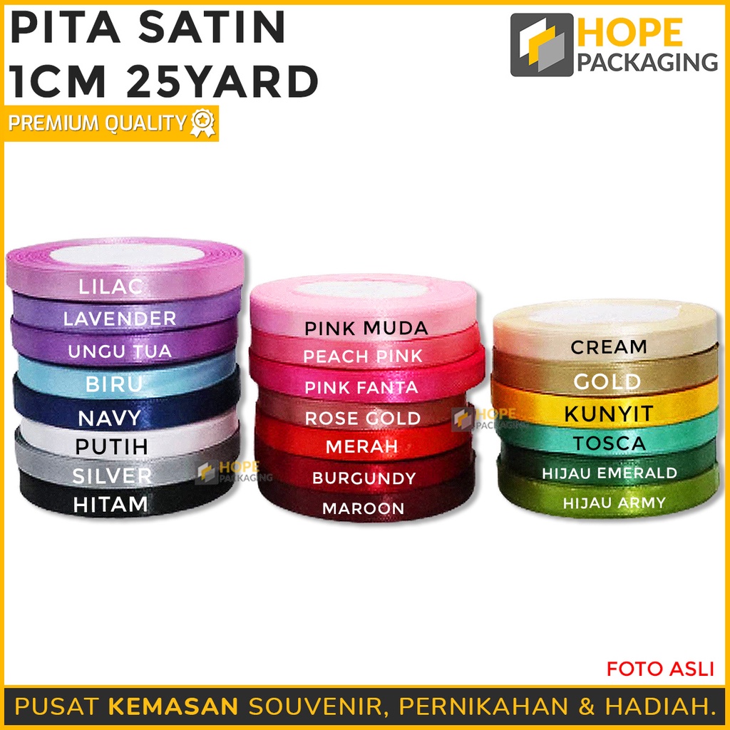 Termurah Pita Satin 1CM  25 YARD 1Roll Warna Pastel Pita Bucket Bunga Untuk Kotak Kado , Craft , Souvenir