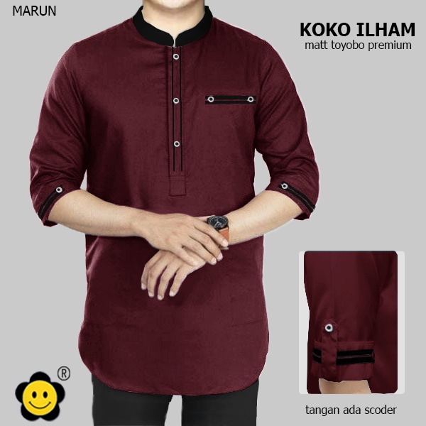 Koko Ilham - Logo Smile (LS) - Ukuran S-3XL - Matt Katun Toyobo Import - Baju Koko Qurta Pria - Baju Koko atasan Pria - New Arrival