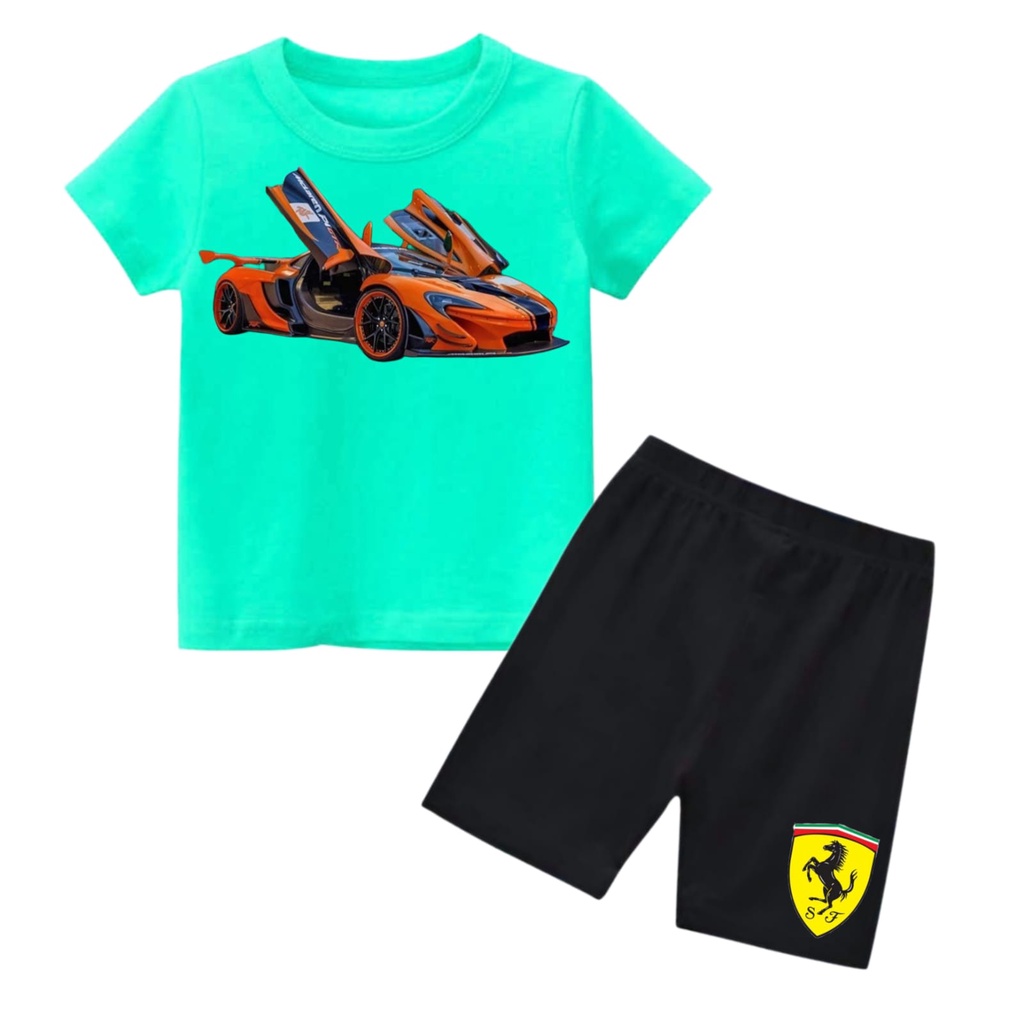 Hzl_outfit Setelan Kaos Baju Anak Anak Super Car Ferari/Super Car