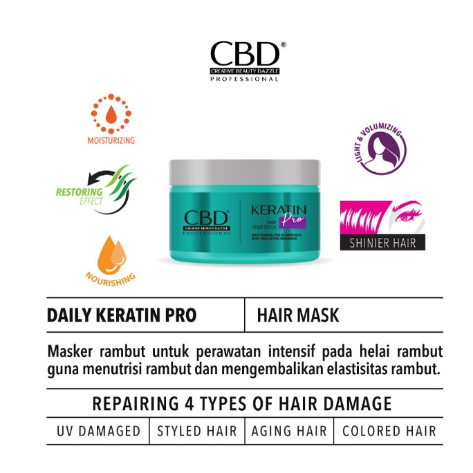 CBD Professional Keratin Pro Daily Use Hair Mask (Masker Rambut/Treatment) 500gr 250gr