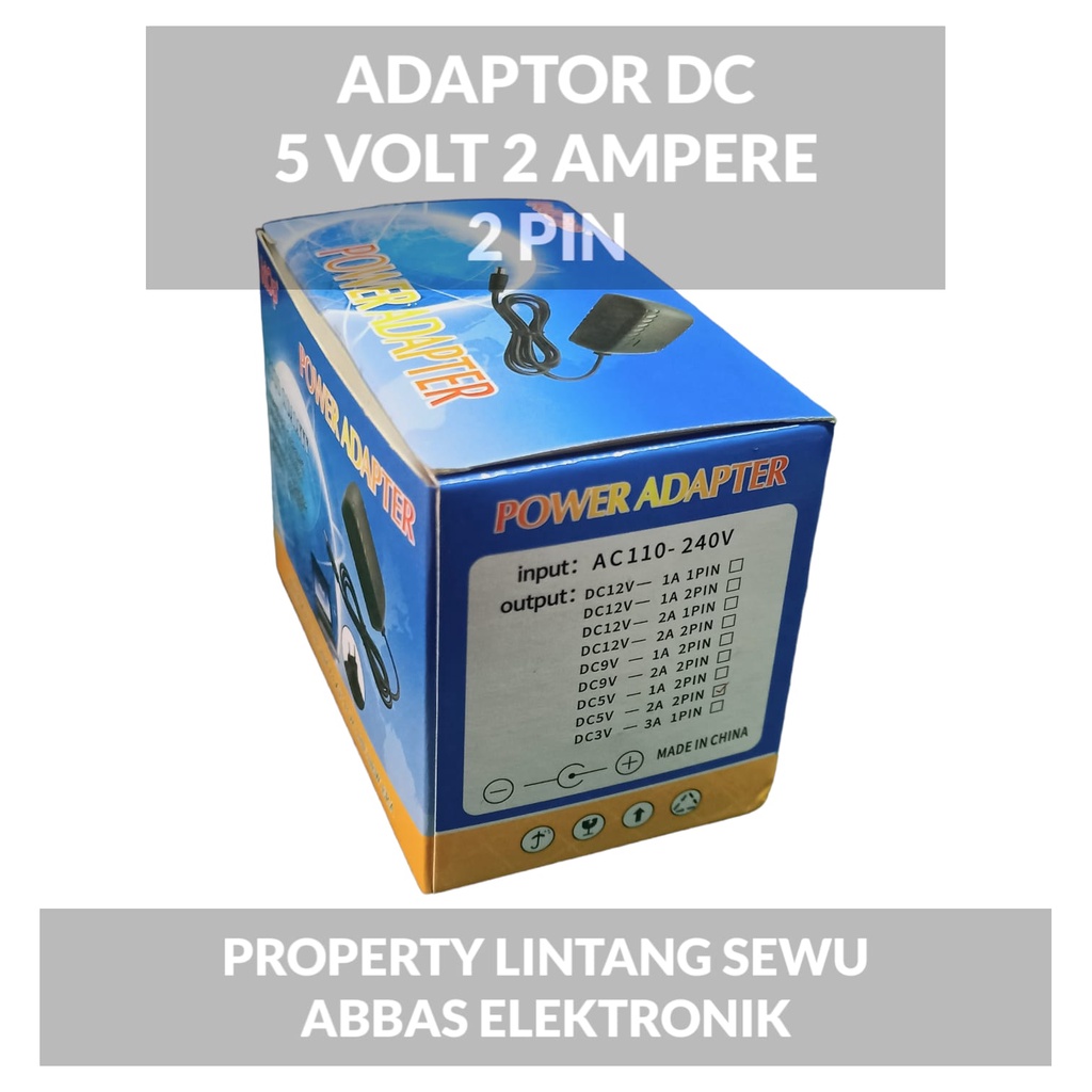 ADAPTOR DC 5 VOLT 2 AMPERE 2 PIN