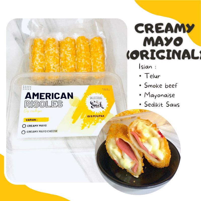 

RISOL MAYO ENAK LUMER MENTAH FROZEN (CREAMY MAYO ORIGINAL) ISI 5/PAX