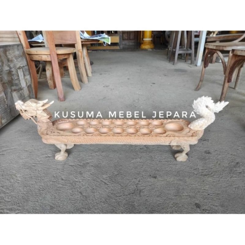Dakon Congklak Ukir Motif Naga Ekor Kayu Jati (Panjang 95cm)