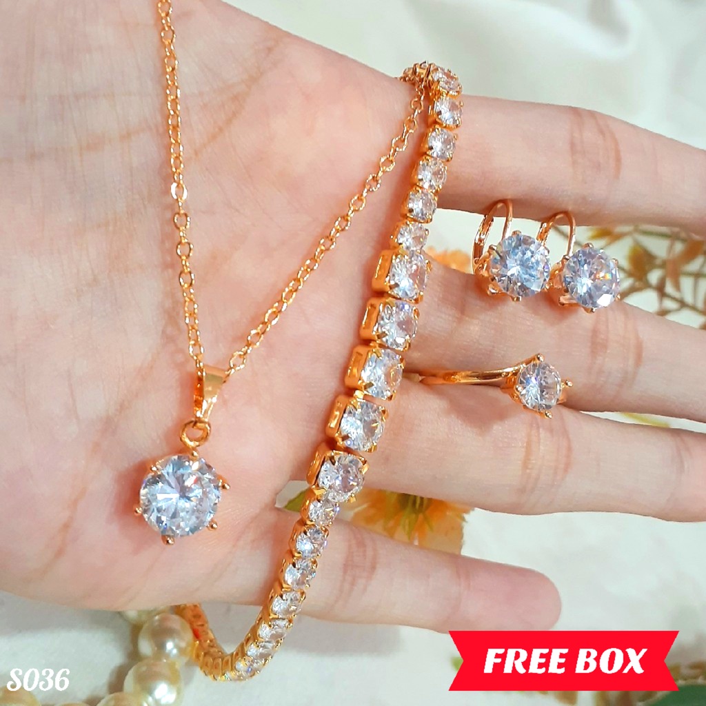 PGX Set Perhiasan Xuping Cincin Gelang Kalung Anting Lapis Emas - S036