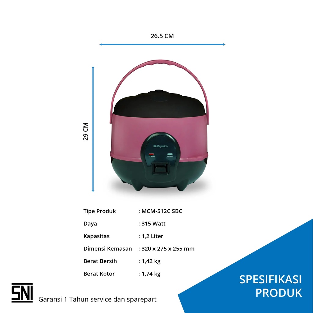 Rice Cooker Miyako MCM-512C SBC 1.2 Liter Magic Com MCM 512 C SBC 3in1 Anti Lengket MCM-512 SBC Food Grade MCM-512SBC 1.2L 512C SBC 512 C 512SBC 512 SBC