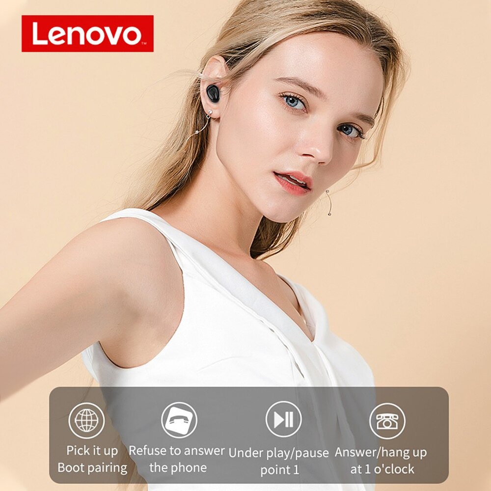 Lenovo TWS Earphone True Wireless Bluetooth 5.0 Charging Dock - HT18 - Black